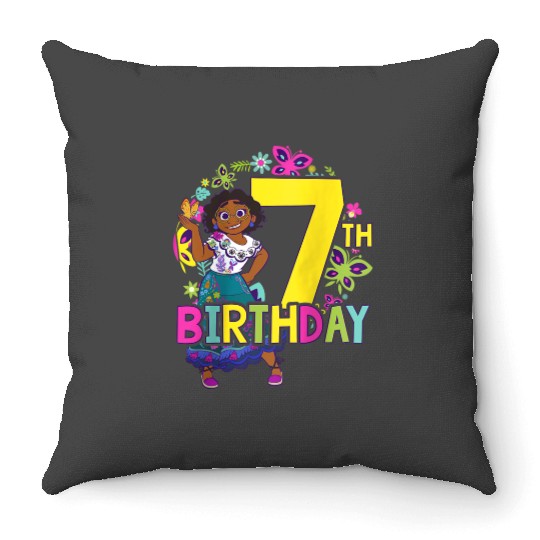 Disney Encanto Maribel 7th Birthday Floral Smile Portrait Raglan Baseball Throw Pillows