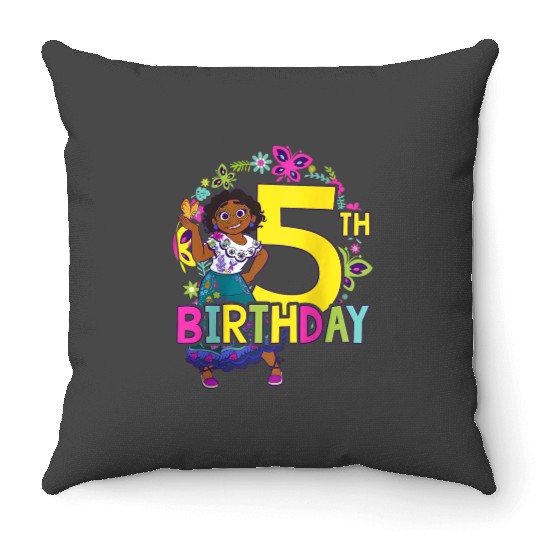 Disney Encanto Maribel 5th Birthday Smile Floral Portrait Raglan Baseball Throw Pillows