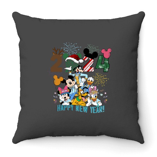 Disney Happy New Year 2024 Throw Pillows, Mickey and Friends Happy New Year Fireworks 2024 Throw Pillows