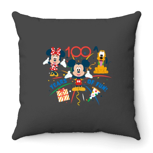 Discover Disney 100 Anniversary Mickey Minnie Pluto 100 Years Of Fun Throw Pillows