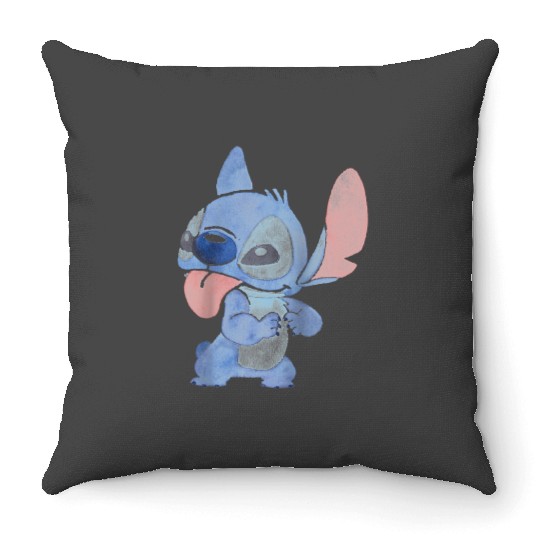 Disney Lilo Stitch Watercolor Cute Silly Stitch Chest Logo Throw Pillows