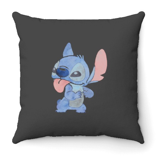 Disney Lilo Stitch Watercolor Cute Silly Stitch Chest Logo Throw Pillows
