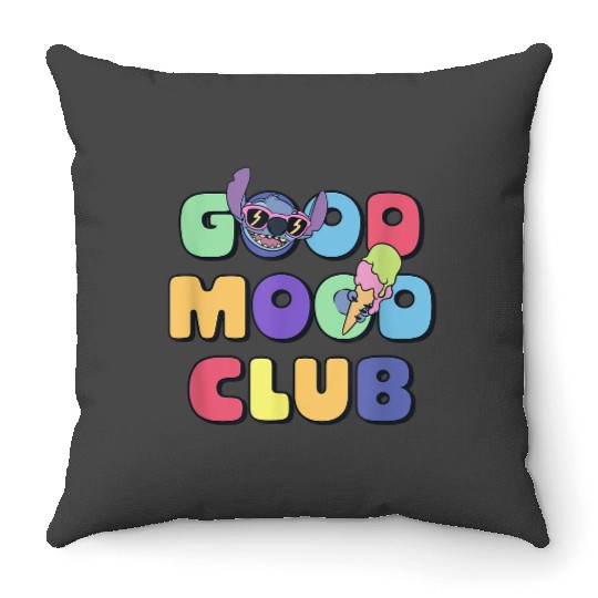 Disney Lilo Stitch Good Mood Club Cool Stitch Text Logo Throw Pillows