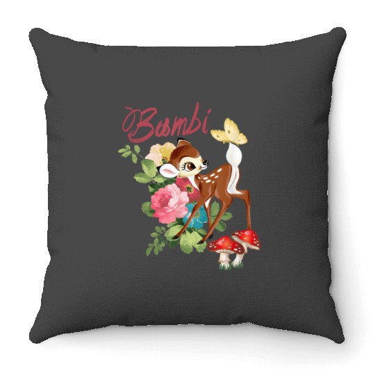 Disney Bambi Cute And Playful Watercolor Retro Portrait Throw Pillows