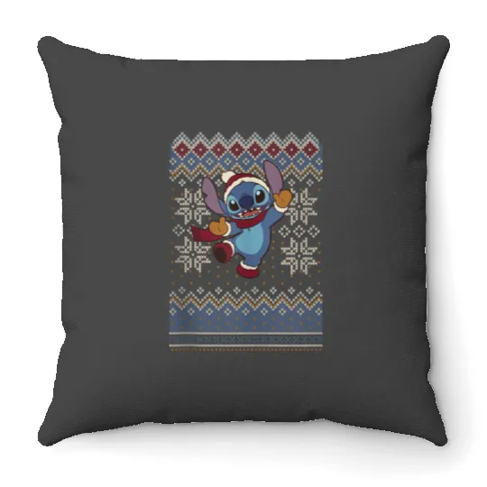 Disney Lilo Stitch Christmas Stitch Ugly Sweater Style Throw Pillows