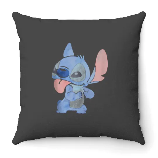 Disney Lilo Stitch Watercolor Cute Silly Stitch Chest Logo Throw Pillows