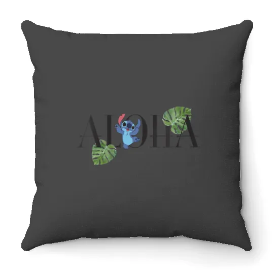 Womens Disney Lilo Stitch Aloha Happy Stitch Dancing Big Logo Throw Pillows