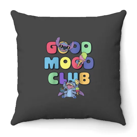 Disney Lilo Stitch Good Mood Club Cool Stitch Text Logo V2 Throw Pillows