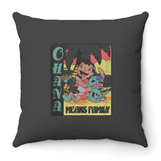 Disney Lilo Stitch Aloha Means Family Chest Retro Poster Throw Pillows