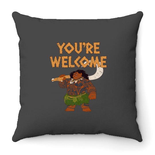 Disney Moana Maui Confident Pose You're Welcome Retro Logo Throw Pillows