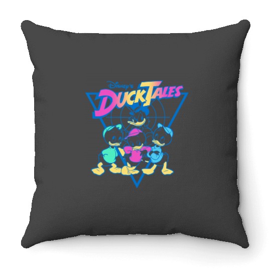 Disney DuckTales Vintage Neon Outlines Group Shot Distressed Throw Pillows