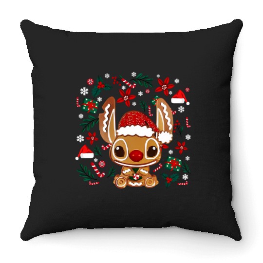 Gingerbread Christmas Stitch Classic Throw Pillows, Stitch Cute Disney Lilo Throw Pillows