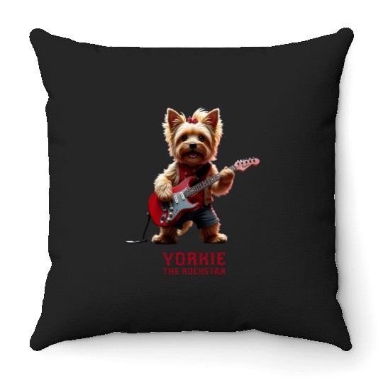 Yorkie the Rockstar Throw Pillows