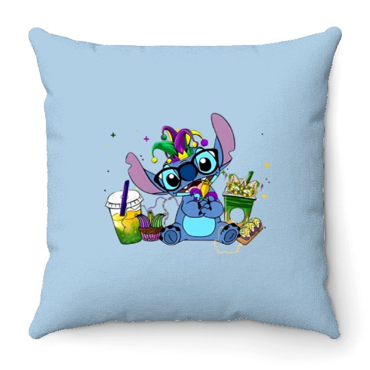 Discover Disney Stichh Mardi Gras Throw Pillows,Coffee Peace Throw Pillows