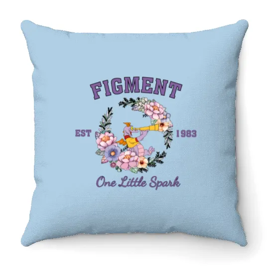Disney Figment Throw Pillows, Purple Dragon Throw Pillows, Figment Est 1983 Throw Pillows