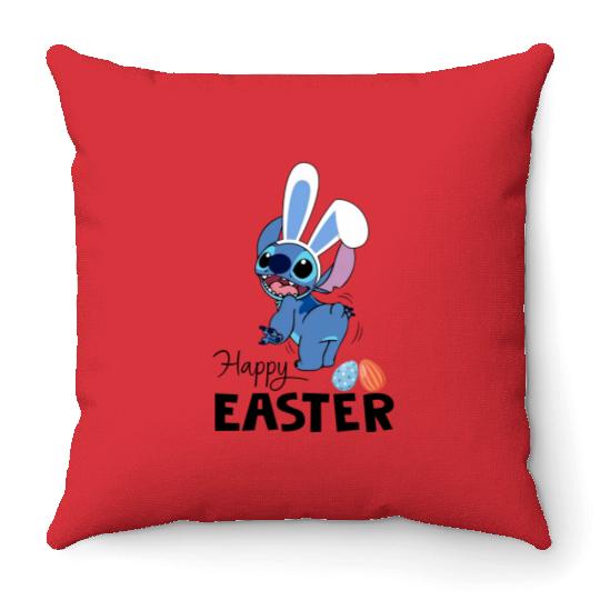 Stitch Happy Easter Throw Pillows, Disney Easter Egg Throw Pillows, Lilo & Stitch Easter Throw Pillows, Family Easter Stitch Bunny Throw Pillows