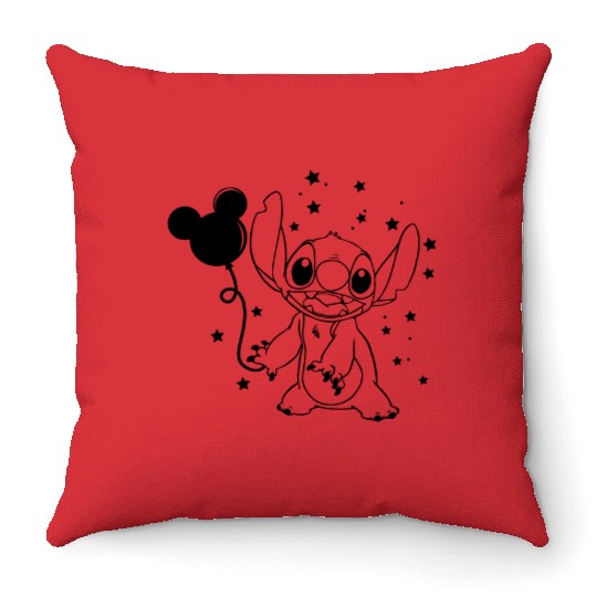 Stitch with a mickey mouse balloon Disney Throw Pillows