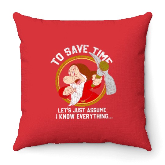 Retro Disney Grumpy Dwarf To Save Time Throw Pillows
