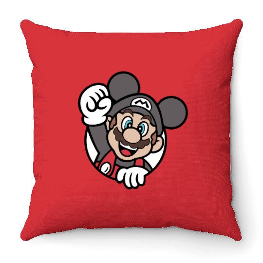 Super Mario - Disney Mickey Mouse color and ears Throw Pillows
