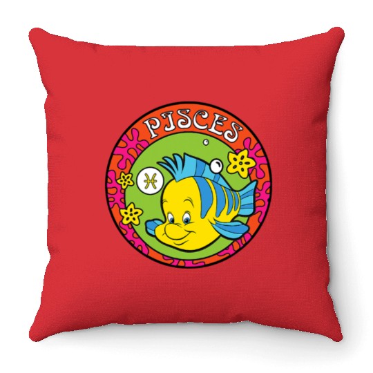 Disney The Little Mermaid Flounder Zodiac Pisces Throw Pillows