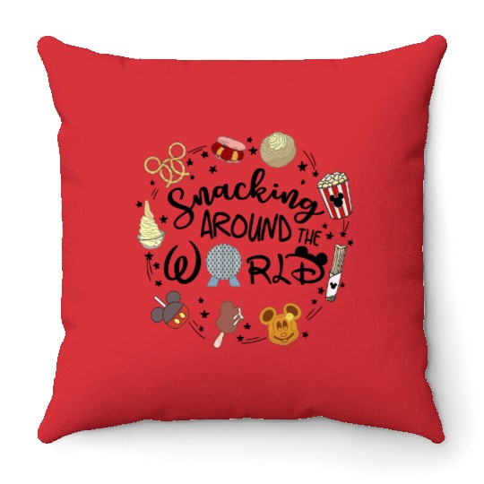 Snacking Around The World Throw Pillows, Disney Snacks Throw Pillows