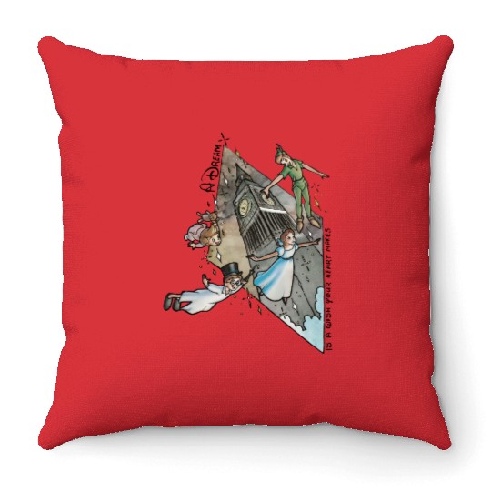 Retro 90s Disney Peter Pan Darling Flight Neverland Throw Pillows, Disney Never land map