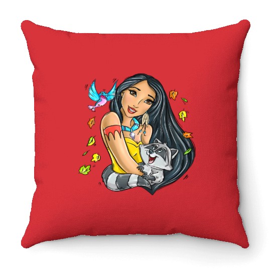 Disney Cute Pocahontas With Meeko And Flit Retro Throw Pillows