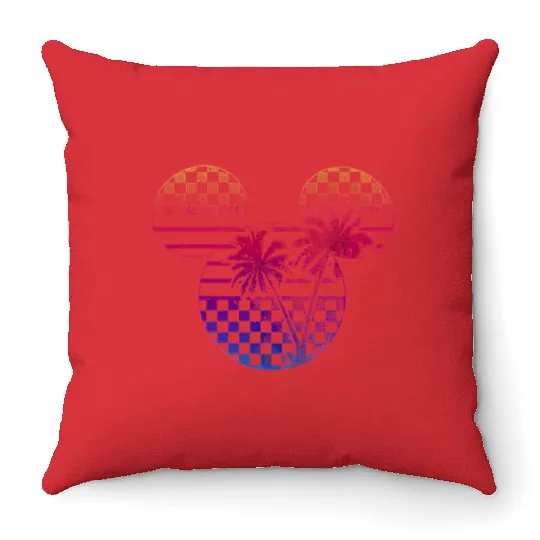 Mickey Mouse Head Checkerboard  Palm Tree  Throw Pillows / Disney Summer 2023 Throw Pillows