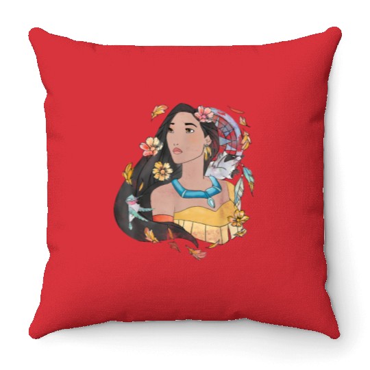 Disney Pocahontas Dreamcatcher Watercolor Graphi Throw Pillows