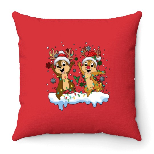 Disney Chip And Dale Christmas Throw Pillows, Cute Christmas Couples Throw Pillows