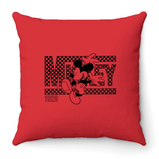 Retro Black Checkered Disney Mickey Mouse Throw Pillows, Mickey Mouse Throw Pillows