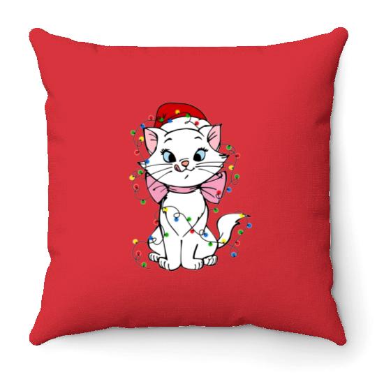Disney Marie Aristocats Cat Santa Christmas Lights Throw Pillows