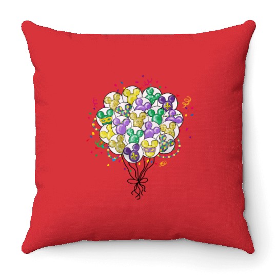 Disney Mardi Gras Throw Pillows, Disney Balloon Mardi Gras Throw Pillows,