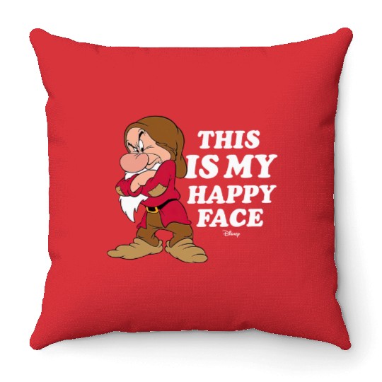 Disney Funny Grumpy This Is My Happy Face Throw Pillows, Snow White And The Seven Dwarfs Throw Pillows