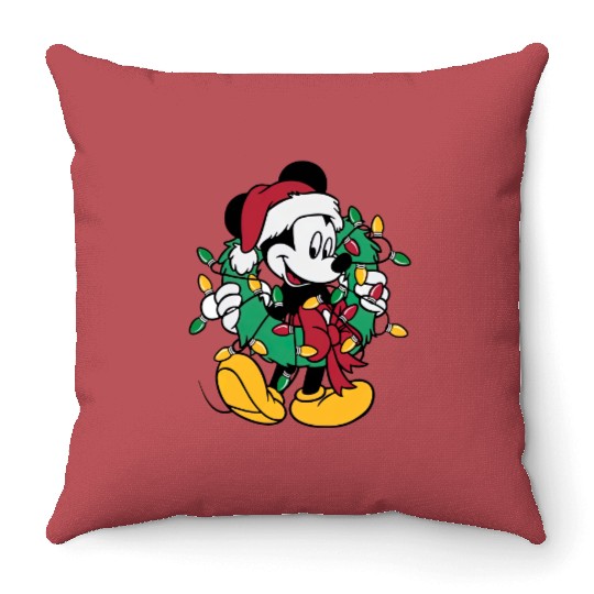 Disney Mickey Mouse Christmas Lights, Christmas Wreath Throw Pillows