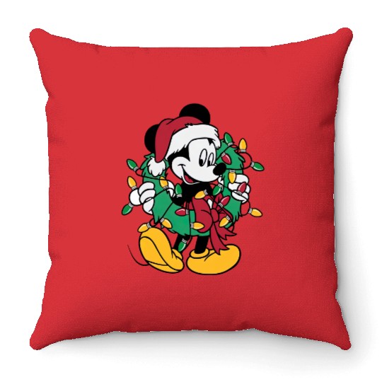 Disney Mickey Mouse Christmas Lights, Christmas Wreath Throw Pillows