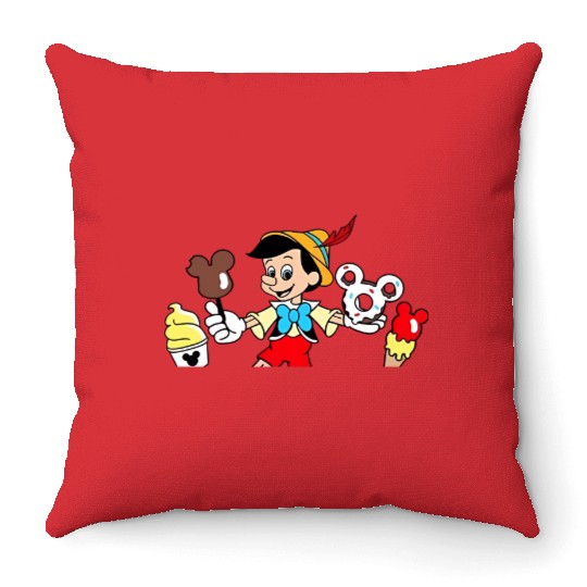Pinocchio Snacks Throw Pillows, Disney Snacks Throw Pillows, Funny Disney Snacks Throw Pillows
