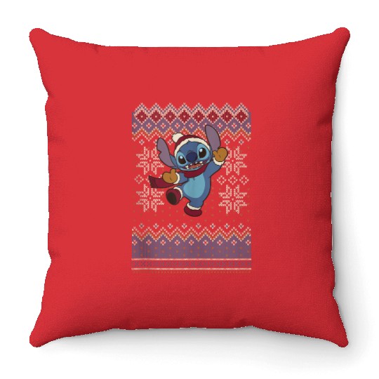Disney Lilo Stitch Christmas Stitch Ugly Sweater Style Throw Pillows