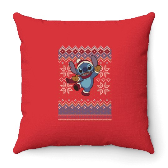 Disney Lilo Stitch Christmas Stitch Ugly Sweater Style Throw Pillows