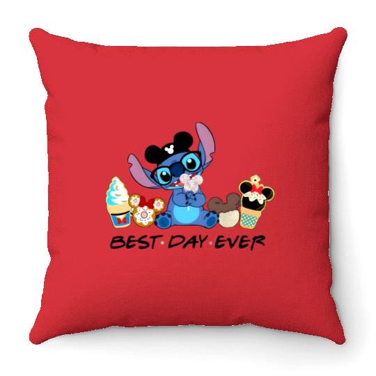 Disney Stitch Best Day Ever, Disney Snacks Throw Pillows, Stitch Snacks Throw Pillows
