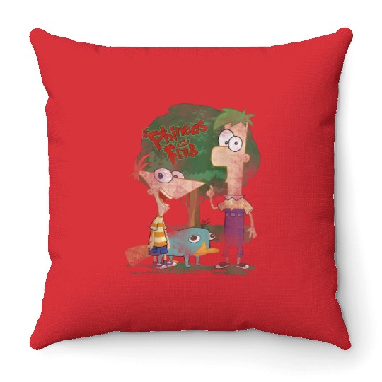 Disneys Phineas And Ferb Hanging Out With Perry Distressed Throw Pillows
