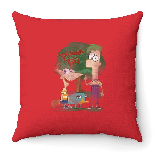 Disneys Phineas And Ferb Hanging Out With Perry Distressed Throw Pillows