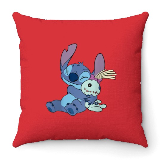 disneys Lilo Stitch Cute Stitch And Scrump Big Hug Portrait  gifts Throw Pillows