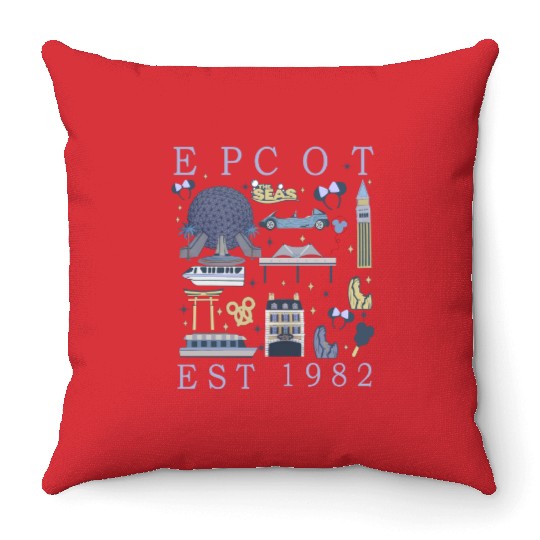 Disney Epcot Est 1982  Throw Pillows, Mickey And Friends, Epcot Center 1982 Throw Pillows