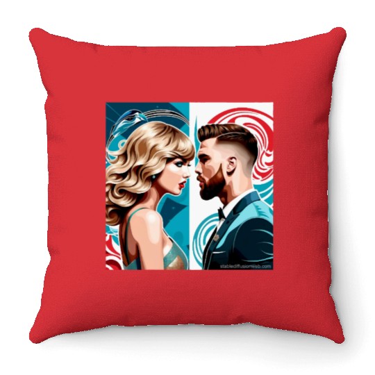 taylorr Swift and Travis Kelce art Throw Pillows