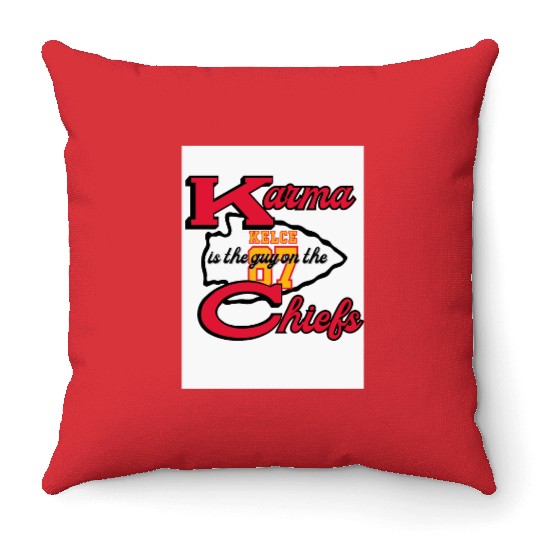 Karma is the Guy on the Chiefs taylorr Swift Travis Kelce Throw Pillows