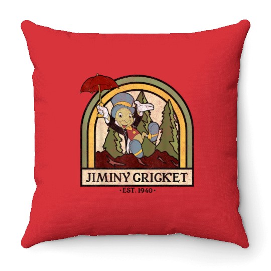 disneys Pinocchio Jiminy Cricket Established 1940 Throw Pillows