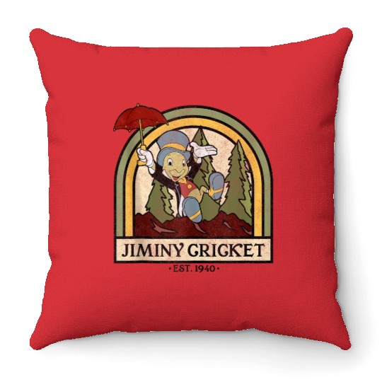 disneys Pinocchio Jiminy Cricket Established 1940 Throw Pillows