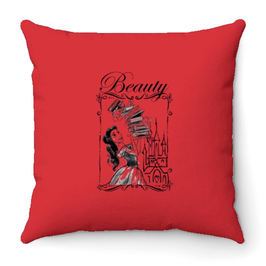 Disney Beauty and the Beast Belle Book Stack Ske Throw Pillows