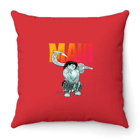 Disney Moana Maui Gradient Text Tough Pose Portr Throw Pillows